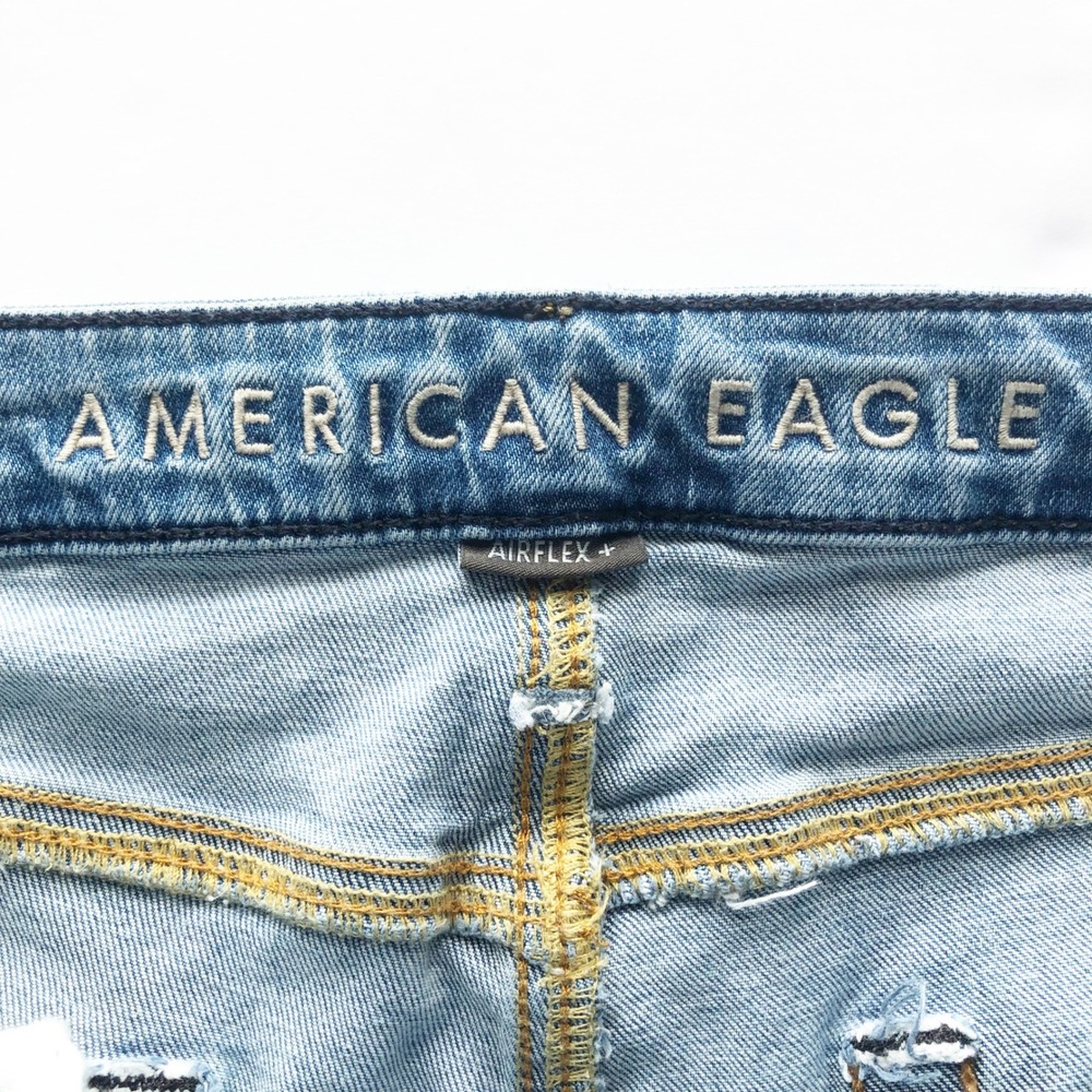 American Eagle Jeans Mens 36x32 Relaxed Straight Airflex+ Light Wash Distressed - Picture 5 of 10